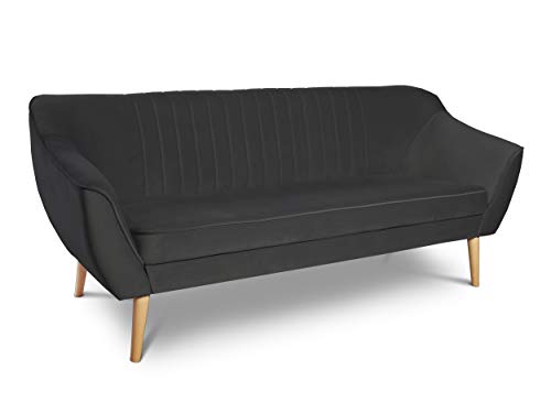 Sofa Luca 3-Sitzer, Couchgarnitur, Scandinavian Design, Couch 3-er, Sofagarnitur, Holzfüße, Polstersofa - Velours Stoff (Graphit (Riviera 97))