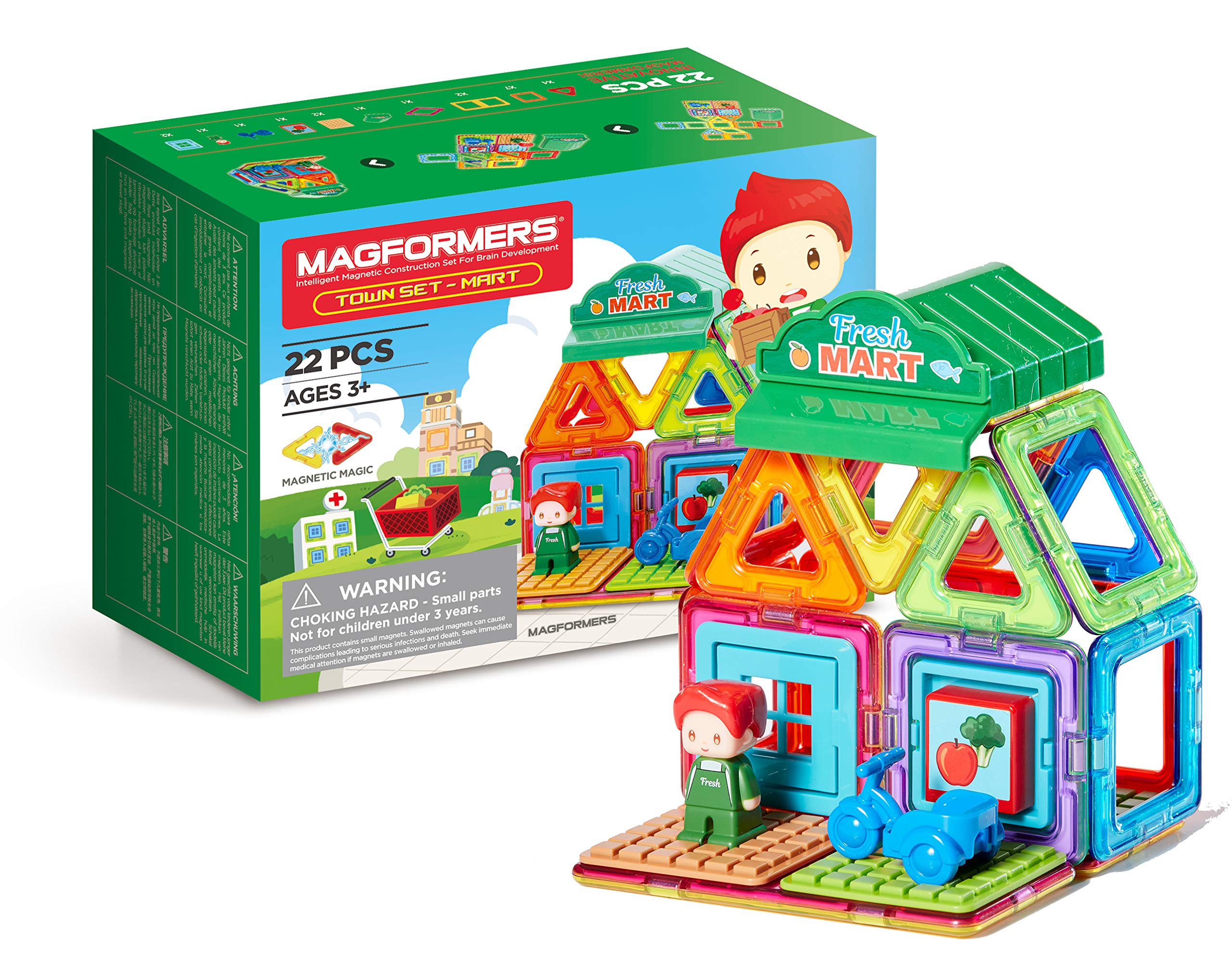 Magformers Town Minimarket Set. Magnetic Building Blocks Make Different Shops With Play Character. STEM Toy And Roleplay Toy For Creativity.