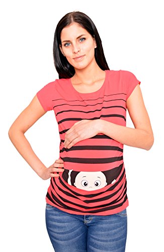 Witzige süße Umstandsmode T-Shirt mit Motiv Schwangerschaft Geschenk - Kurzarm (Koralle, X-Large)