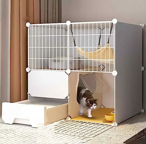 Kätzchen-Laufstall für Hauskatzen, Kätzchengehege für den Innenbereich, Laufstall für Katzen, doppellagige, gewichtete Plattform, einfacher Aufbau der Katzentoilette
