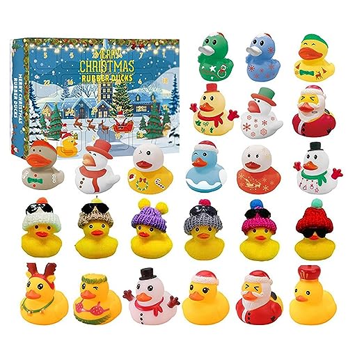 Weihnachtsgummi-Enten-Adventskalender,Mit Sound Duck Weihnachtsfeierbevorzugungsgeschenke - Enten-Design, Halloween-Themen-Badewannenspielzeug, 24 Stück, für Mädchen und Jungen Chaies