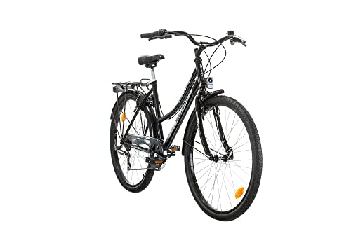 Probike 26 Zoll City Fahrrad Urban Cityräd Shimano 6-Gang Damen, Herren, Mädchen, geeignet ab 155 cm - 175 cm (Schwarz glänzend)