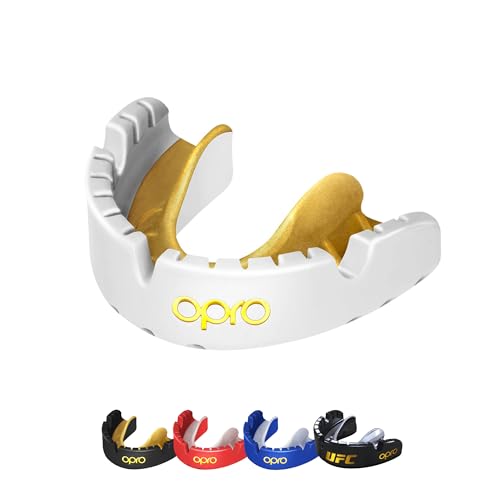 OPRO Gold Level Mundschutz für Hosenträger, Sport-Mundschutz für Erwachsene, mit revolutionärer Montage-Technologie für Boxen, Lacrosse, MMA, Kampfsport, Hockey und alle Kontaktsportarten (weiß)