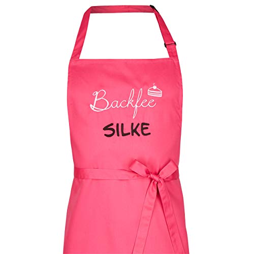 Wolimbo Kochschürze Grillschürze mit Ihrem Wunsch-Namen und Wunsch-Motiv - Farbe: pink - die individuelle Schürze für Herren und Damen mit verstellbarem Nackenband