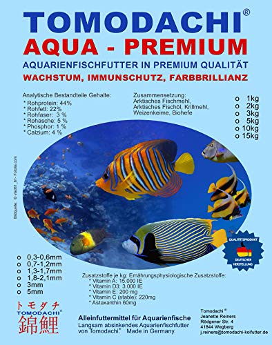 Tomodachi Aquarienfischfutter, Zierfischfutter Malawi Buntbarsch, Diskus, bessere Futterverwertung, weniger Wasserbelastung, Astax Farbschutz und Immunschutz, 4,0-5,0 mm 5kg