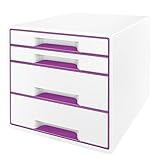 Leitz CUBE Schubladenbox mit 4 Schubladen, Weiß/Violett, A4, Inkl. transparentem Schubladeneinsatz, WOW, 52132062