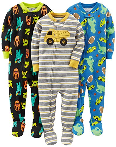 Simple Joys by Carter's Baby und Kleinkind Jungen Schlafanzug mit Fuß, Baumwolle, 3er-Pack ,Monsters/Dino/Construction ,6-9 Months