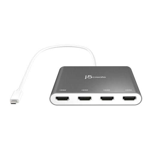 j5create USB-C-zu-Quad-HDMI-Adapter-Hub - Video-Splitter mit Mehreren Monitoren - Kompatibel mit iPad Pro, MacBook Thunderbolt 3-Anschlüssen und Anderen Typ-C-fähigen Geräten