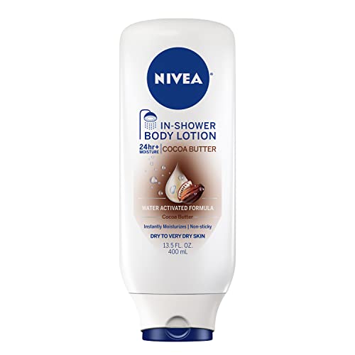 NIVEA Cocoa Butter In-Shower Body Lotion - Non-Sticky For Dry to Very Dry Skin - 13.5 oz. Bottle