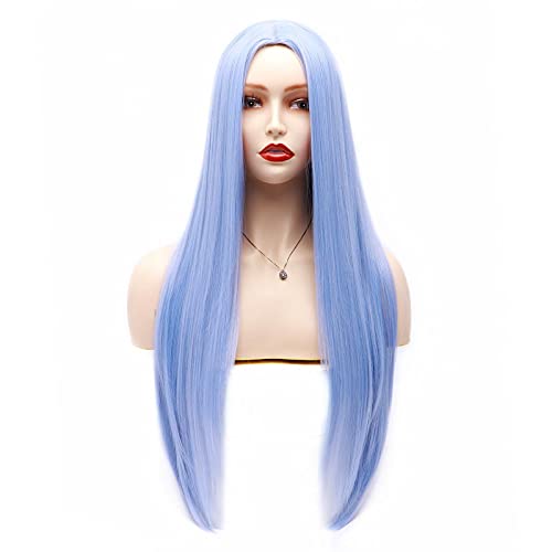Perücke Damen lange geradlinige Haarperücke, gelten for Party Cosplay Mode lange gerade Haarperücke Maskerade volle Kopfbedeckungen (hellblau) Wig
