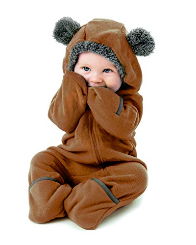 Cuddle Club Fleece Baby Romper Jumpsuit, Bear - Brown, 0-3 Months