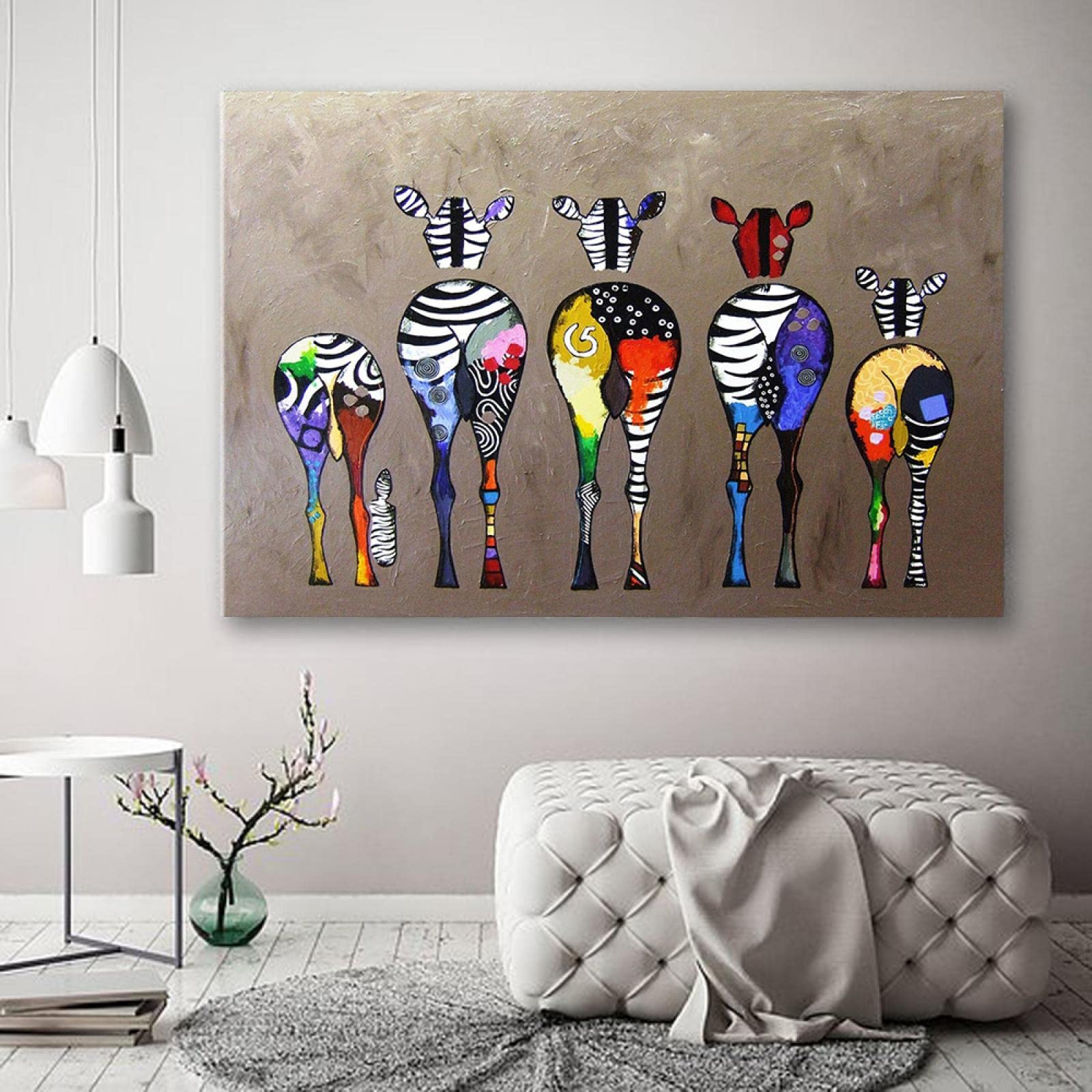 Art Canvas Prints Cartoon Colorful Zebra Butt Abstract Animal Wall Painting Modern Living Room Home Decor Poster Pictures 60x90cm(24x35in Frameless