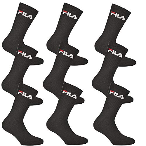 Fila 9 Paar Socken, Frottee Tennissocken mit Logobund, Unisex (3x 3er Pack) (43-46 (9-11 UK), Schwarz)