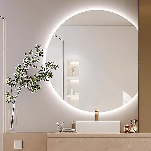 UkewEi LED Bad Spiegel Beleuchtet mit Beschlagfrei, 72x80cm Badezimmerspiegel Dimmbar, Rahmenloser Wandspiegel, Unregelmäßiger Intelligent Kosmetikspiegel mit Touch-Schalter (Color : Cut Right, Size
