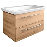 FACKELMANN Milano Waschbeckenunterschrank mit Schubladen – Unterschrank für Waschtisch im Bad (80 cm x 49,5 cm x 48 cm) – Badschrank hängend in Holz braun