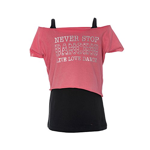 Brody & Co.Tanz-T-Shirt für Mädchen, mit Aufschrift „Never Stop Dancing Live Love Dance“ Gr. 7-8 Jahre, korallenrot