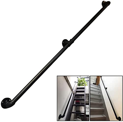 Modernes Treppengeländer, industrielle Metallhandläufe, schwarzer Vintage-Handlauf für Außentreppen, für Garagen, Garteninnenräume, Außengeländergeländer (Größe: 300 cm) (100 cm)