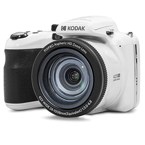 KODAK Pixpro Astro Zoom AZ425 – Digitalkamera Bridge, 42-facher optischer Zoom, 24 mm Weitwinkel, 20 Megapixel, LCD 3, Full HD 1080p, Li-Ion-Akku, Weiß