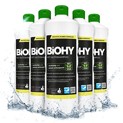 BiOHY KFZ Autoshampoo (6 x 1 Liter) | Bio Autoreiniger schützt Lack vor Schmutz von Außen | biologisch abbaubares Reinigungsmittel | für Hochdruckreiniger geeignet | kraftvolles Konzentrat