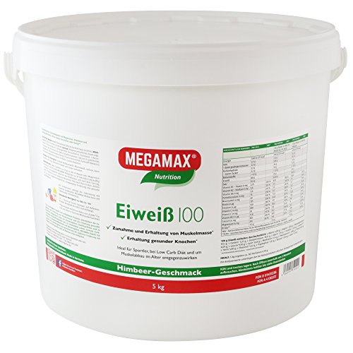 Megamax Eiweiss Himbeere 5 kg | Molkenprotein + Milcheiweiß Für Muskelaufbau ,Diaet | 2k-Eiweiss ideal zum Backen | hochwertiges Low Carb Eiweiß-Shake | aspartamfrei Protein-pulver mit Aminosäuren