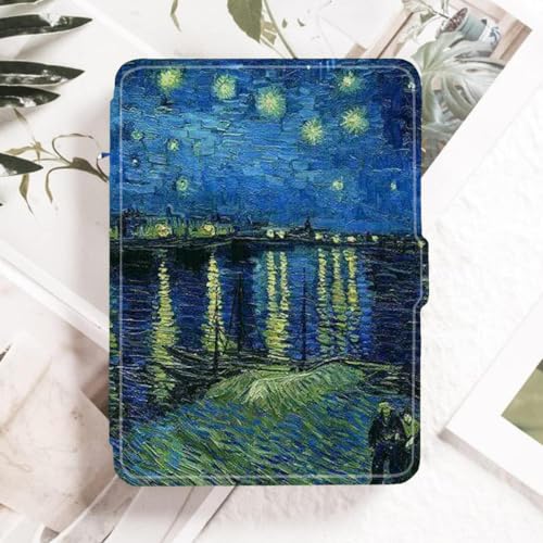 Hülle für 6" Amazon Kindle (2019, Modell: J9G29R) PU-Lederhülle der 10. Generation für Amazon Kindle (10.) Smart Sleep/Wake Kindle Cover Van Gogh Rhone River Art Painting