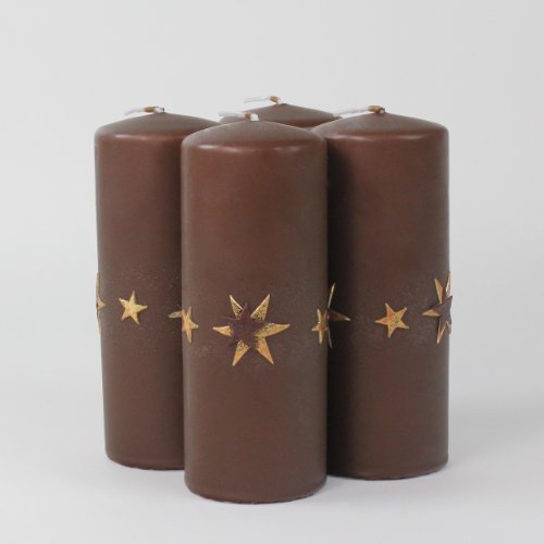 Kerzen Stumpenkerzen Adventskerzen LAURA, 4 Stk. 150/60 mm kaffee gold braun