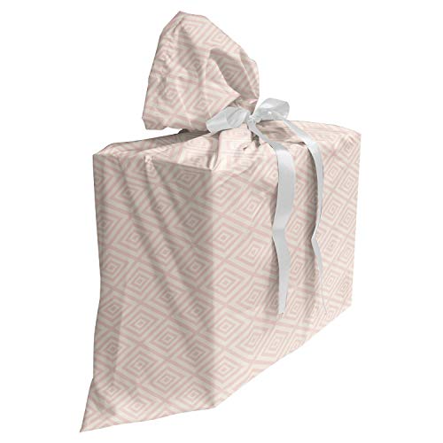 ABAKUHAUS Shabby Flora Baby Shower Geschänksverpackung aus Stoff, Pastell Diamant-Linie, 3x Bändern Wiederbenutzbar, 70 x 80 cm, Pfirsich-Creme