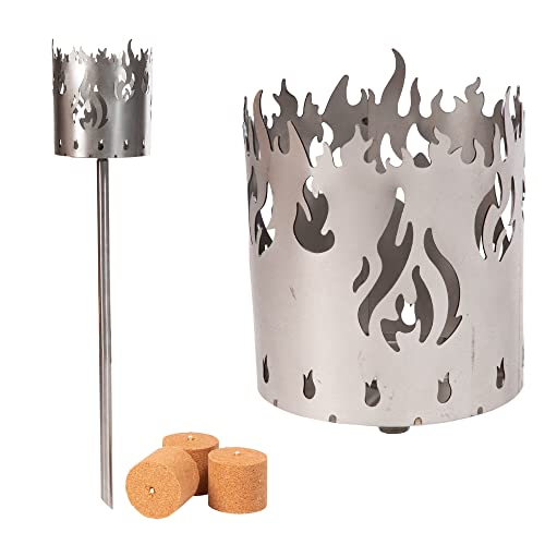 Novaliv Gartenfackel Rost Motiv Feuer | inkl. 3X Brennmittel aus Holzspäne mit Wachs | Feuerschale Metall mit Stiel Gartenleuchte Fackel