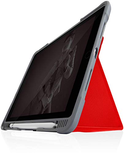 STM Bags Dux Plus Duo Case für Apple iPad 10,2" (2019) - rot/transparent [Militär Standard I Apple Pencil/Logitech Crayon Fach I Wasserabweisend I Standfunktion I Wake/Sleep]
