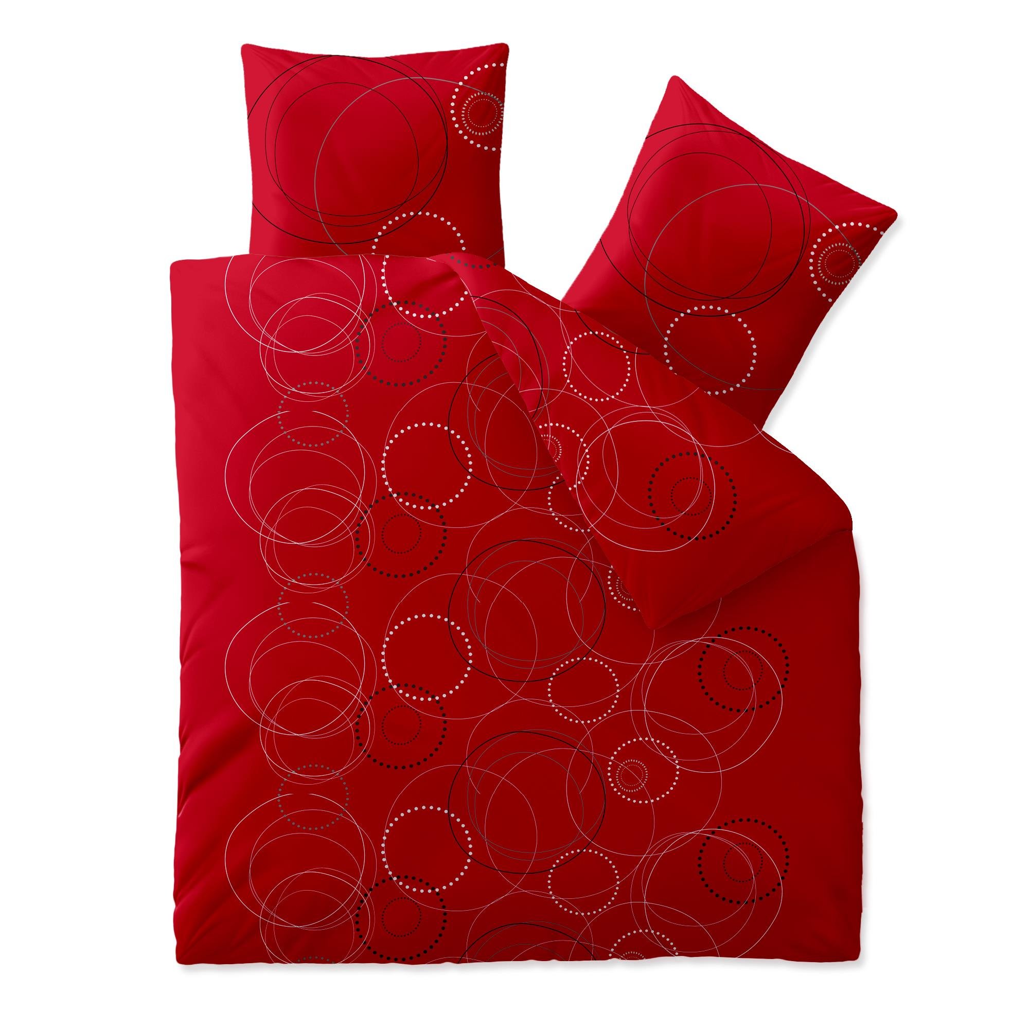 aqua-textil Trend Bettwäsche 200x200 cm 3tlg. Baumwolle Bettbezug Chara Punkte Kreise Rot Weiß