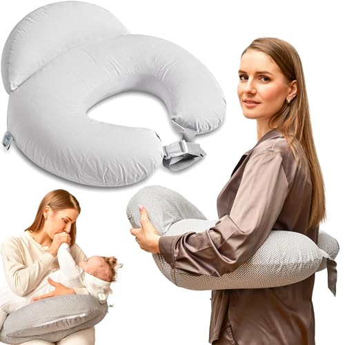 sei Design vielseitiges Stillkissen mit verstellbarem Hüftgurt und Sicherheitskissen - großartige Unterstützung für Mütter und Babys beige Streifen