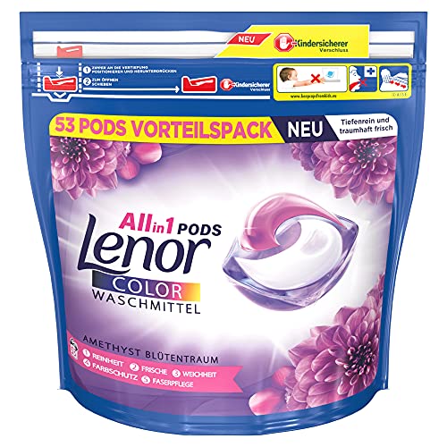Lenor Waschmittel Pods All-in-1, Color Waschmittel, Amethyst Blütentraum, 2x53 Waschladungen