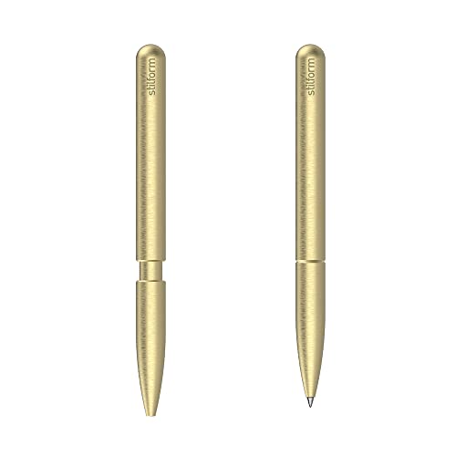 stilform 200034 Kugelschreiber – patentierter Pen, verschiebbare Kappe mit Magnetmechanismus – Messing, gebürstet