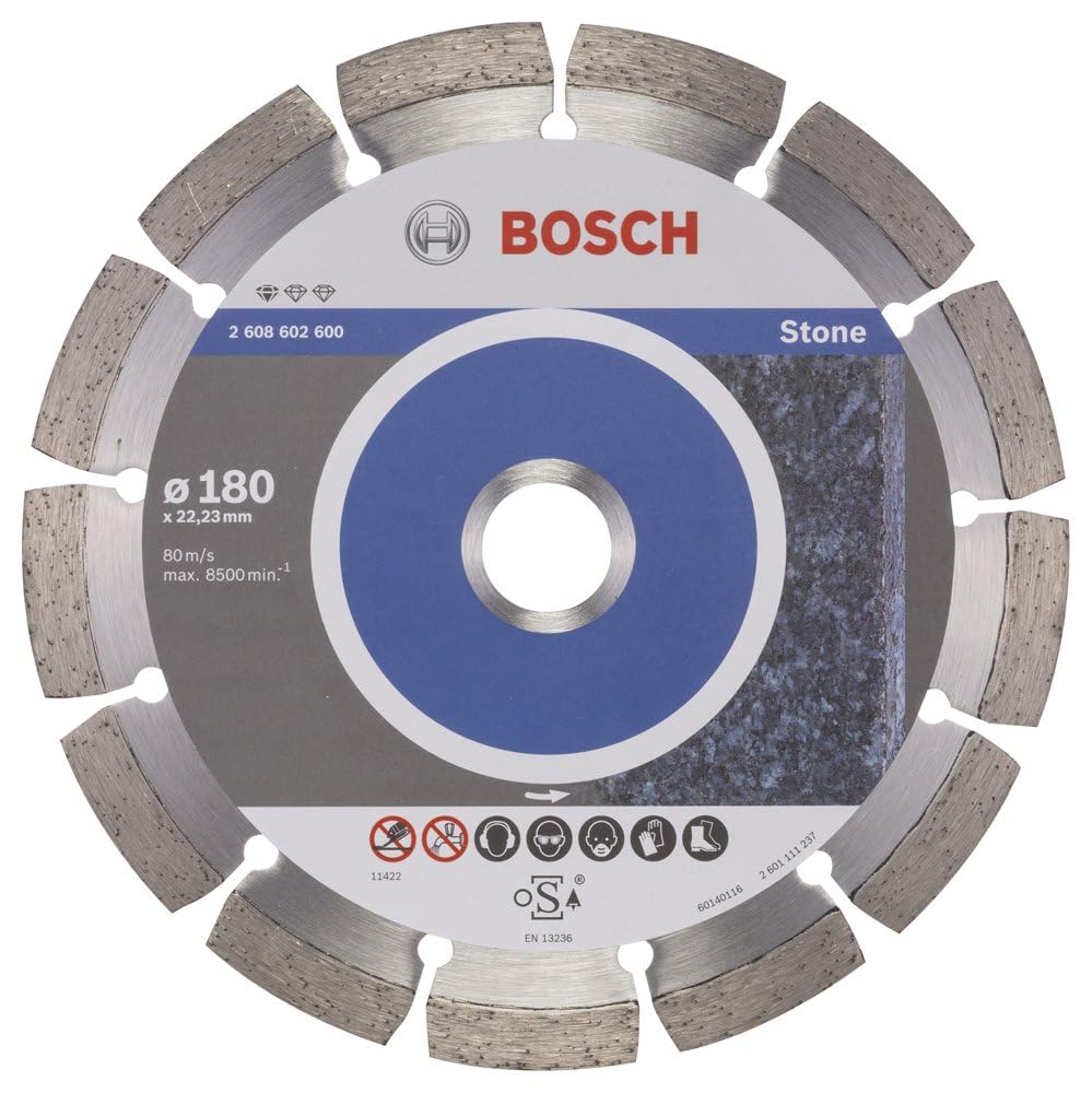 Bosch Accessories Professional 1x Diamanttrennscheibe Standard for Stone (für Stein, Granit, Beton, Ø 180 x 22,23 x 2 x 10 mm, Zubehör für Winkelschleifer)