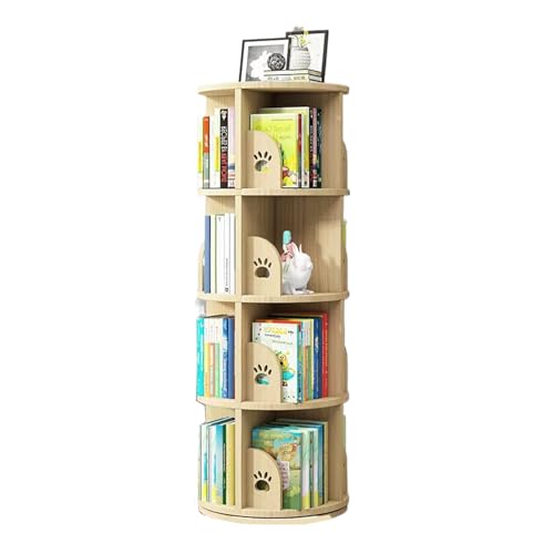MMOU Bücherregal aus Holz, Drehbares Bücherregal, 360-Grad-Bücherregal, Bodenstehender Haushalt, Kleines Lagerregal für Kinder, Einfaches Bilderbuchregal (Color : A, Size : 4 Layer)