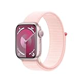Apple Watch Series 9 (GPS, 41 mm) Smartwatch mit Aluminiumgehäuse in Pink und Sport Loop Armband in Hellrosa. Fitnesstracker, Blutsauerstoff und EKG Apps, Always-On Retina Display, CO₂ neutral