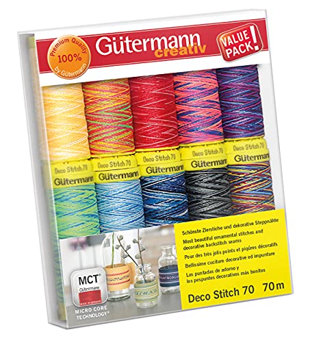 Gütermann creativ Nähfaden-Set mit 10 Spulen Zierstichfaden Deco Stitch 70 70 m in verschiedenen Multicolour-Farben