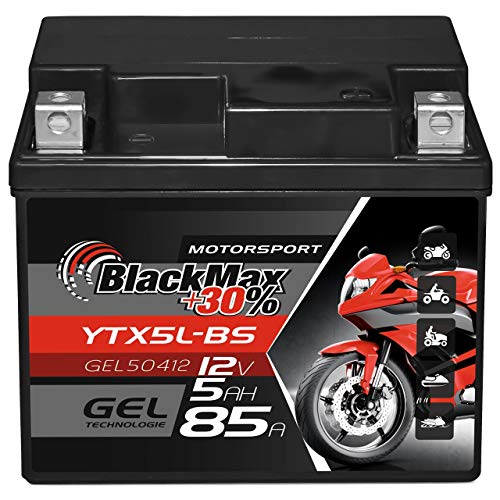 BlackMax YTX5L-BS Motorradbatterie GEL 12V 5Ah YTX5L-4 Batterie Roller CTX4L-4