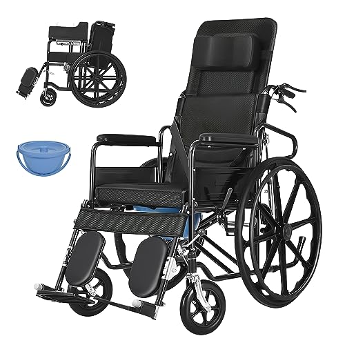 GHBXJX Rollstuhl Leicht Faltbar Pflegerollstuhl mit Bettpfanne, Rollstühle mit Selbstantrieb, Aktivrollstuhl für Erwachsene, Verstellbare Rückenlehne und FußStütze, Sitzbreite 46 cm