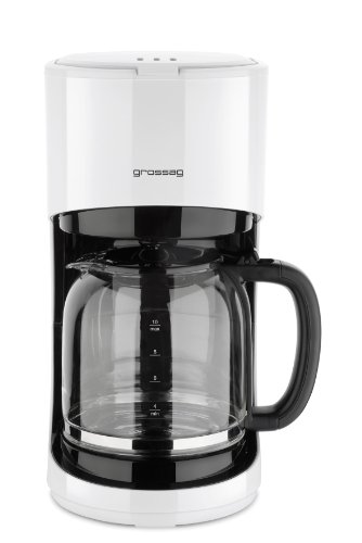 grossag Filter-Kaffeemaschine mit Glaskanne KA 70.10 | 1,4 Liter für 10 Tassen Kaffee | 900 Watt und 240 Volt | Schwarz - Weiß