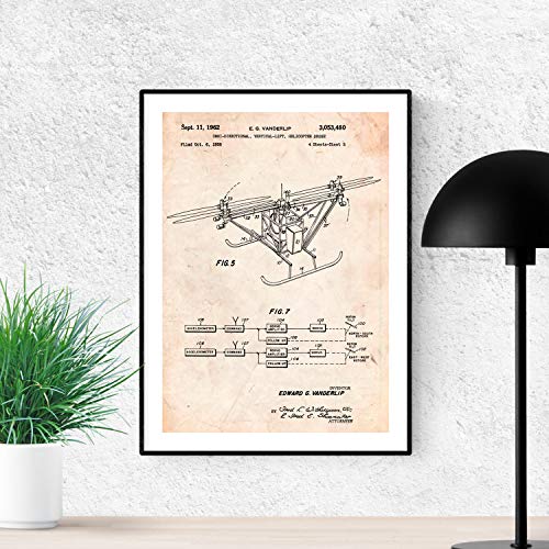 Nacnic Poster Patent Drohne Hubschrauber 3. Plakate mit Alten Design-Patent in der Größe A3 und Vintage-Hintergrund.