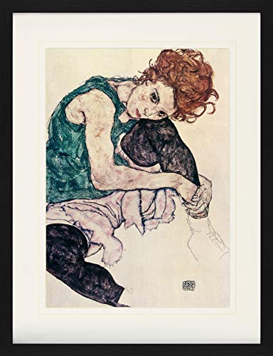 1art1 Egon Schiele - Die Frau des Künstlers, Sitzende Frau, 1917 Gerahmtes Poster Für Fans Und Sammler 80 x 60 cm