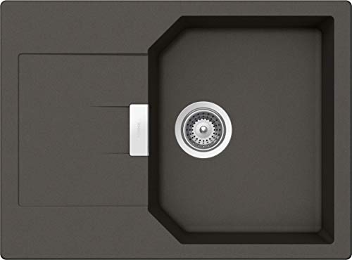 SCHOCK kompakte Küchenspüle 69 x 51 cm Manhattan D-100S Asphalt - CRISTALITE graue Granitspüle mit verkürzter Abtropffläche ab 45 cm Unterschrank-Breite