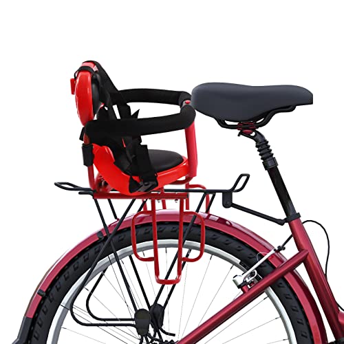 TRIEBAN Tragbarer Kinder-Fahrradsitz, weicher Sattelstuhl mit Fußpedal, vorne montierter Baby-Kinder-Sicherheitssitzträger, verstellbare Gürtelschnalle, einfache Installation 50 kg (Rot)