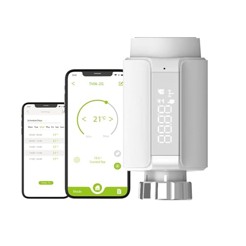 Qiumi Smart Zigbee Thermostat Heizkörperventil, Smart Life App-Steuerung, funktioniert mit Alexa, Googlehome Sprachsteuerung