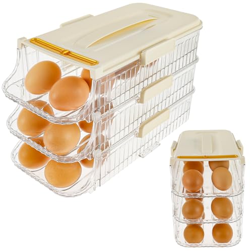 Eierhalter für den Kühlschrank Auto Rolling Ei Organizer mit Deckel 3 Schicht Rolling Ei Behälter Raumsparende Eierrollen -Spender Stapelbarer Eierschale Eierspender Halter Halt 48 Eier