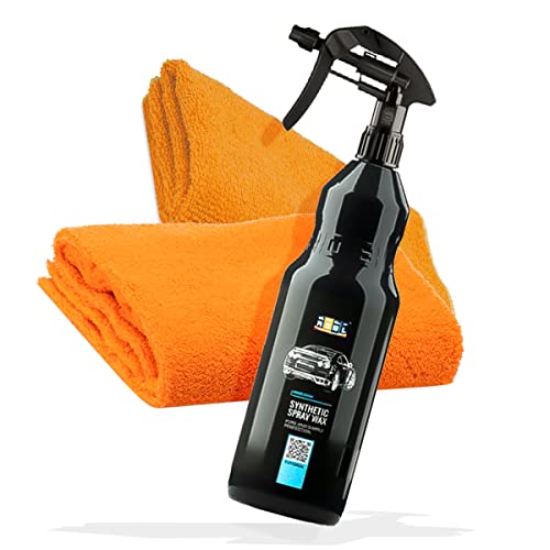 detailmate Sprühwachs Bundle: ADBL Synthetic Spray Wax 1000 ml - flüssiges Autowachs aus Polymeren, Autopflege, Lackpflege mit Abperleffekt Mikrofasertuch 320GSM & Poliertuch 550GSM