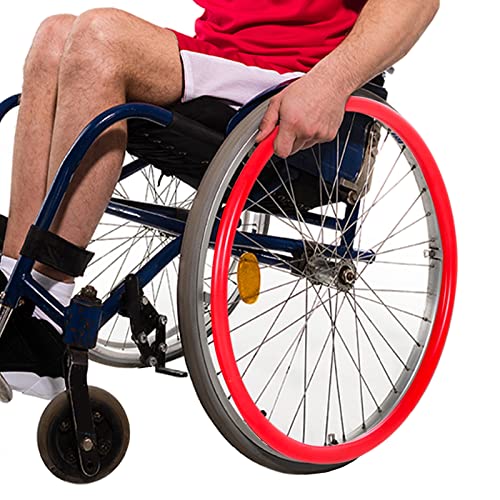 61 cm Silikon-Rollstuhl-Schiebe-Abdeckungen, rutschfest, verschleißfest, Handschiebe-Abdeckung, Rollstuhl-Hinterradabdeckung für Verbesserung der Griffigkeit und Traktion (61 cm, rot)