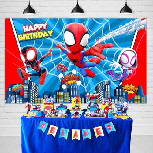 Spidey and His Amazing Friends Hintergrund für Geburtstagsparty, Dekoration, Superheld, Spiderman, Fotografie-Hintergrund, Banner, 1,5 x 0,9 m, Foto-Requisiten, Kuchentisch