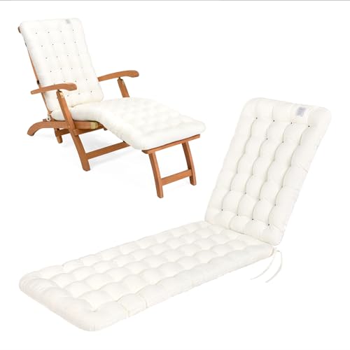 HAVE A SEAT Living - Deckchair Auflage, 8 cm Dick- Bequemes Liegestuhl Polster - Orthopädisches Gartenstuhl Sitzpolster, Waschbar bis 95°C (180x50 cm, Weiß)